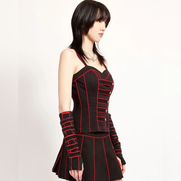 1X Tripp Red and Black band corset top - Picture 4 of 5